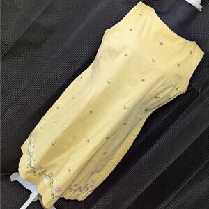 SAG HARBOR! BUTTER YELLOW COTTON+ W/ FLOWERS- PINK, WHITE, GREEN, DRESS! SZ 14P